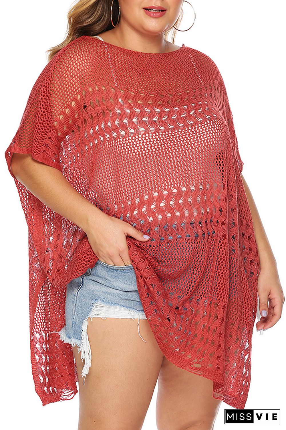 Plus Size Eyelet Beach Cover Up Kimono