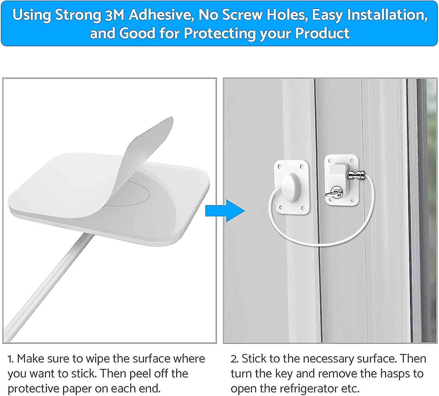 Set Of 2 Fridge Door Locks For Adults And Children - With 4 Keys And Strong Adhesive