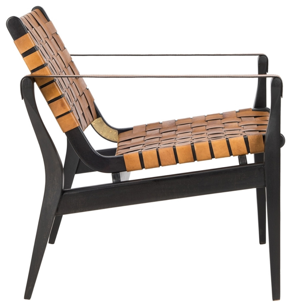 Conrad Leather Safari Chair Brown / Black   Midcentury   Armchairs And Accent Chairs   by Peachtree Fine Furniture  Houzz