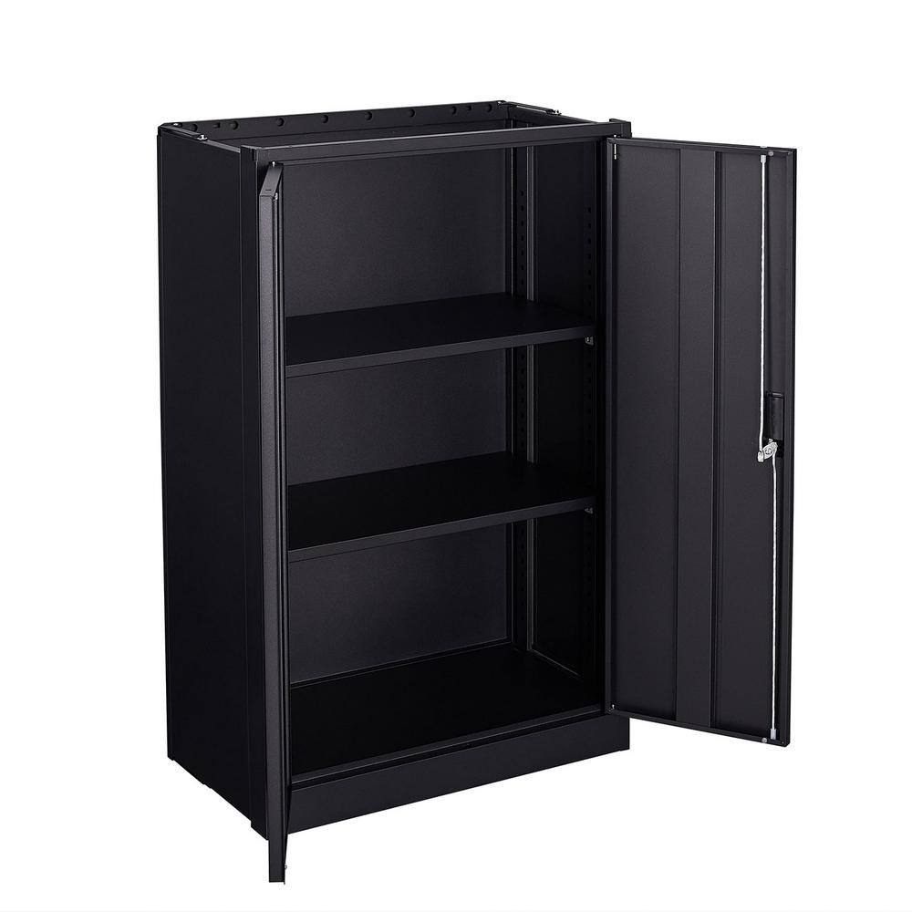 Black 25.6 in. W x 42 in. H 3-Tier Steel Lockable Storage Folding File Cabinet with 2 Doors and 2 Adjustable Shelves LL-W124747827