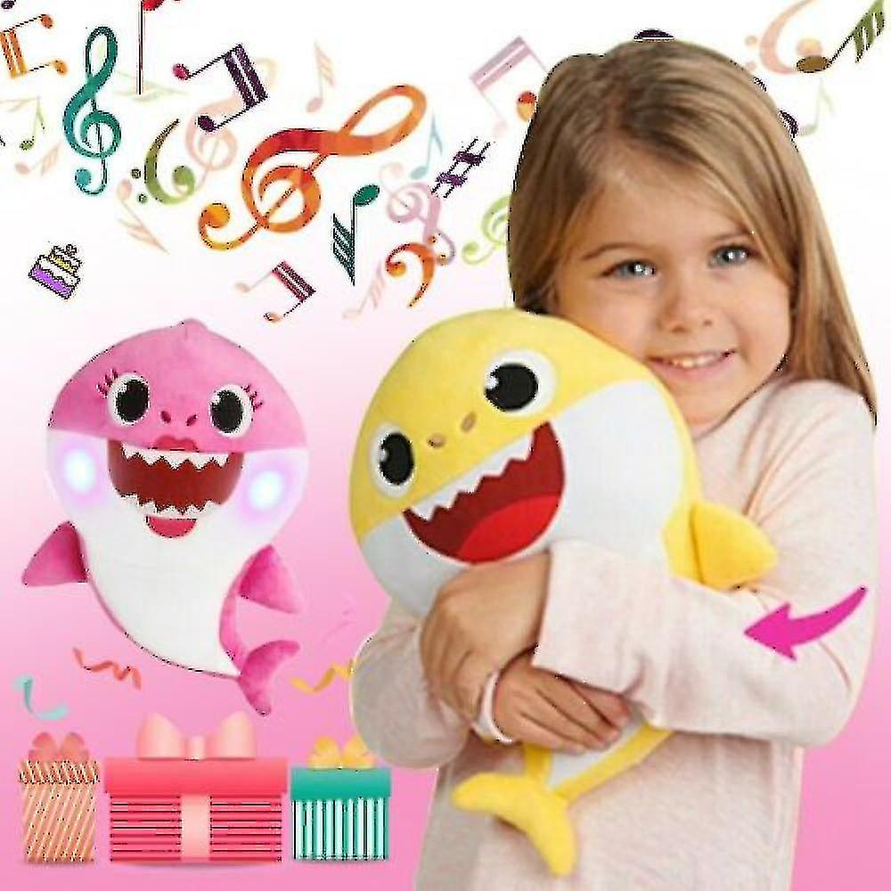 Qian Soft Doll Baby Cartoon Shark Toy With Music Singing English Songs Gift Children Girl-pink