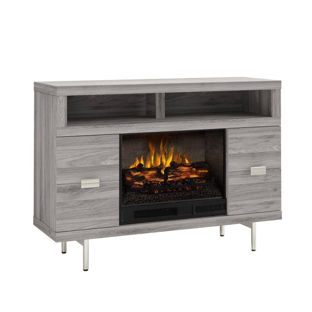 SCOTT LIVING CESTONI 48 in. Freestanding Media Console Wooden Electric Fireplace in Medium Gray Ash HDSLFP48L-3A