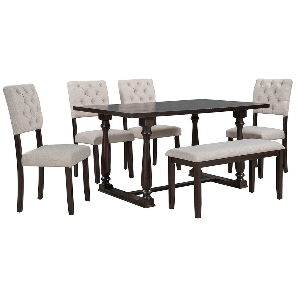 6 Piece Dining Table and Chair Set with Foam Covered Seat Backs