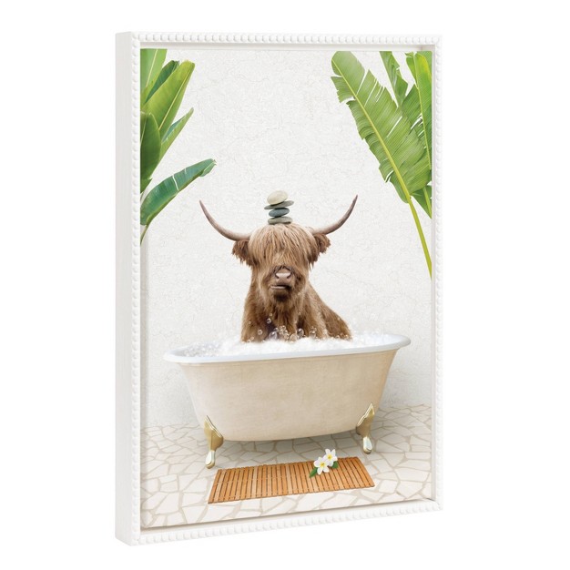 Sylvie Beaded Highland Cow And Stacked Rocks Bali Bath Framed Canvas By Amy Peterson White Kate amp Laurel All Things Decor