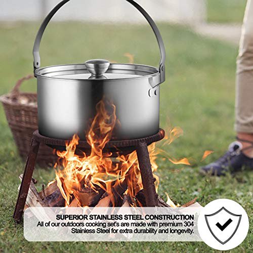 Camping Cookware Set 304 Stainless Steel 8-Piece Pot & Pan Kit Compact Outdoors