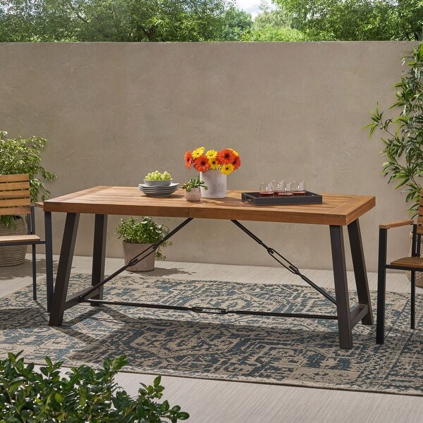 Outdoor Dining Table with Sleek Wooden Slats and a Powdercoated Frame