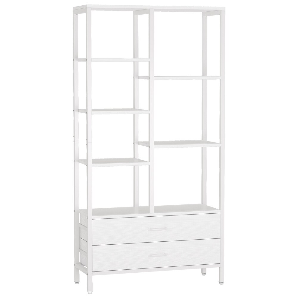 Tall Bookcase with Drawers  Industrial Bookshelves with Storage   31.49'' W x 11.81'' D x 66.92'' H