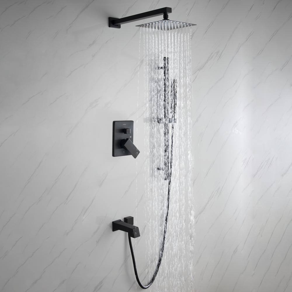 Lexora Cero 1-Spray Tub and Shower Faucet Combo with Square Showerhead and Handheld Shower Wand in Matte Black LSS12011MB