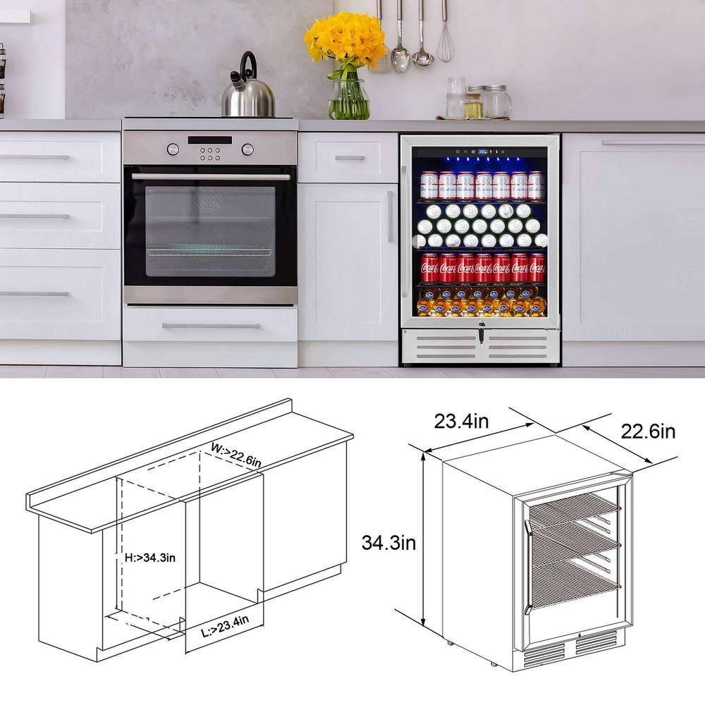 Hooure 24 in. Built-inFreestanding Single Zone Beverage Refrigerator with 210 Can(12 oz. )Beverage Stainless Steel D2PHD-4