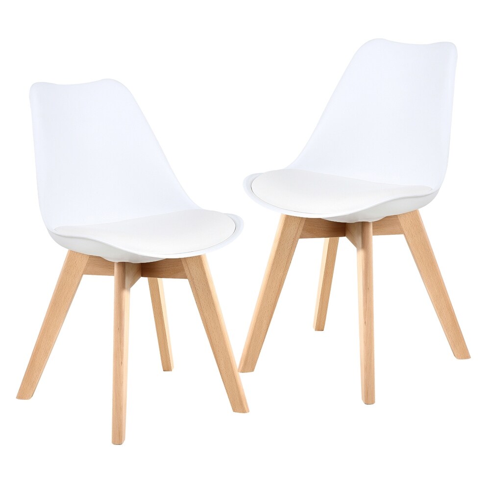 PU Leather Dining Chairs Upholstered Shell Chairs with Wood Legs Set of 2