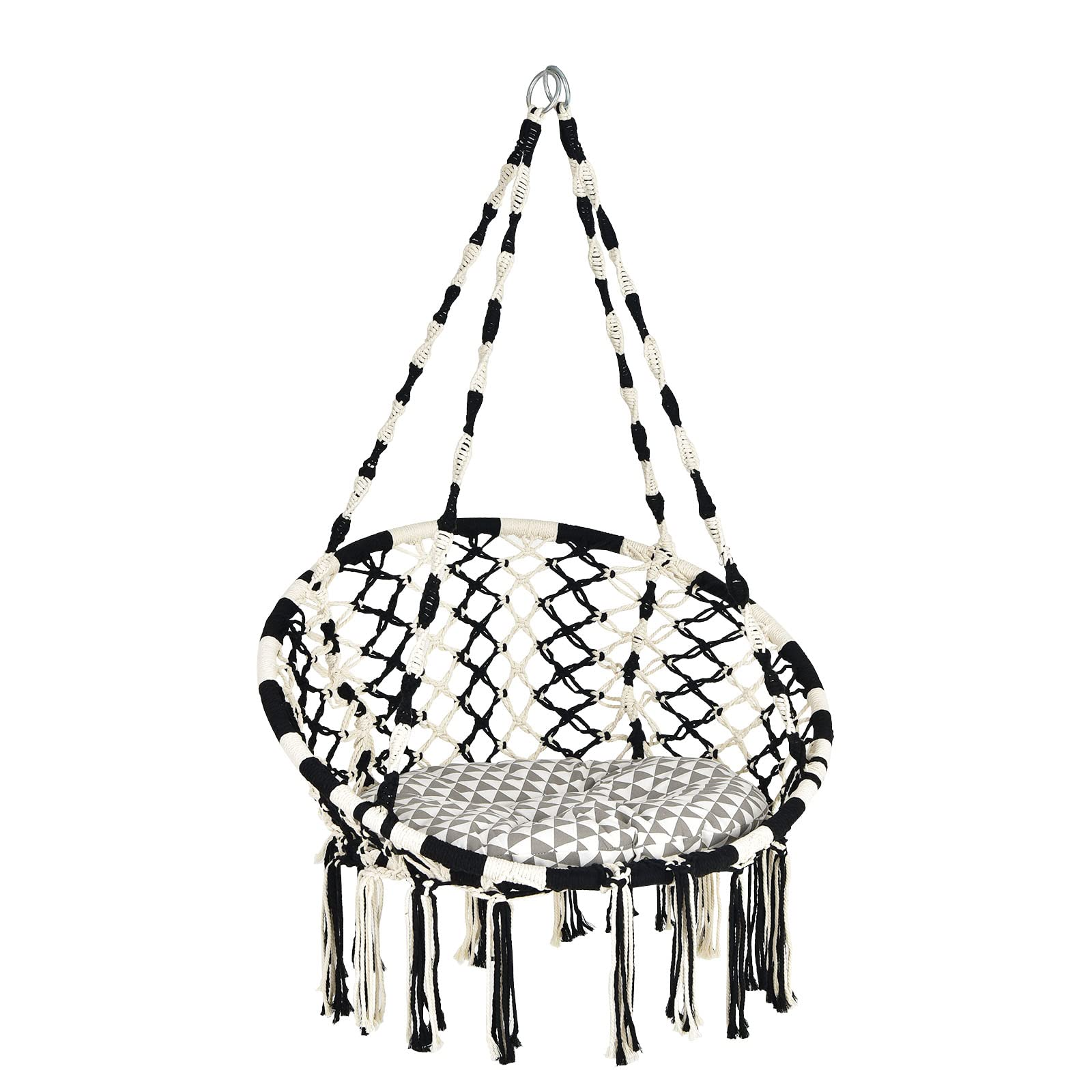 Macrame Hammock Swing with Cushion, Hanging Cotton Ropes