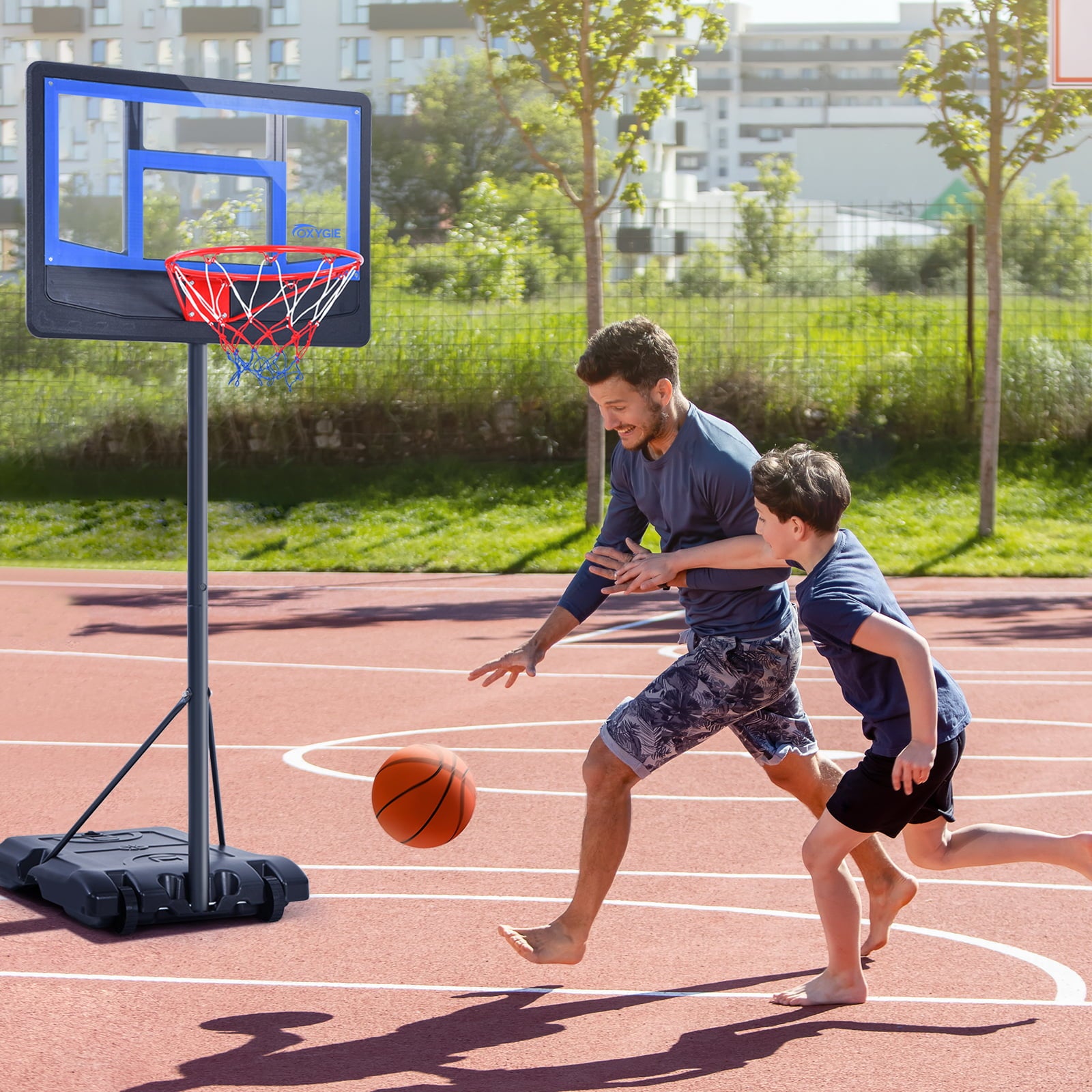 Oxygie Basketball Hoop， Outdoor Basketball Hoop Adjustable Height 47 in to 59 in Indoor/ Outdoor Basketball Hoop with 2 Balls and Pump (Black)