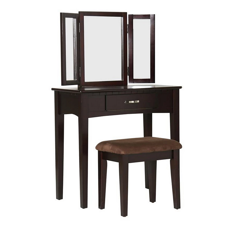 Simply Awesome Transitional Vanity Table With A Stool， Espresso Finish