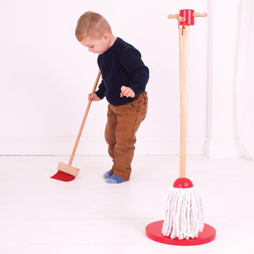 Bigjigs Toys Wooden Cleaning Set with Broom， Mop， Dustpan and Brush Roleplay