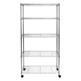 Seville Classics Silver 5-Tier Steel Wire Shelving Unit with Wheels (30 in. W x 60 in. H x 14 in. D) WEB930