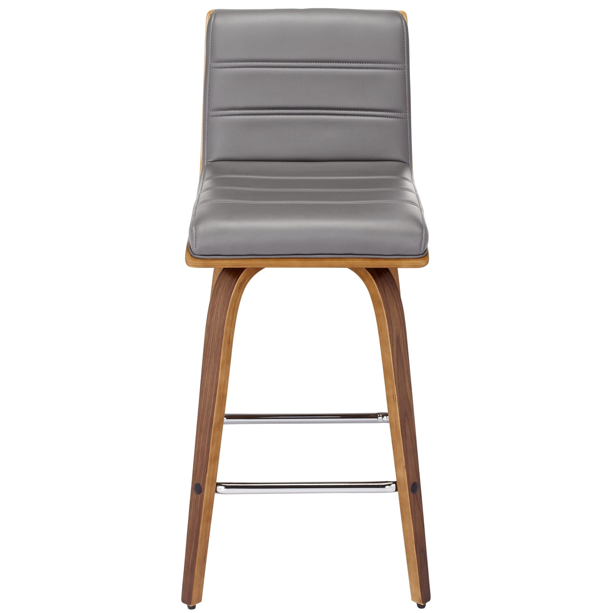 Armen Living Walnut Swivel Bar Stool 25 1/4 High Modern Gray Cushion with Backrest Footrest for Kitchen Counter Height Island