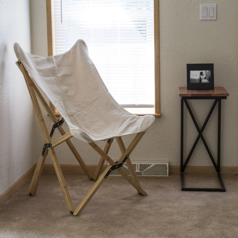 AmeriHome Canvas and Bamboo Butterfly Chair   White   Contemporary   Accent Chests And Cabinets   by BisonOffice  Houzz