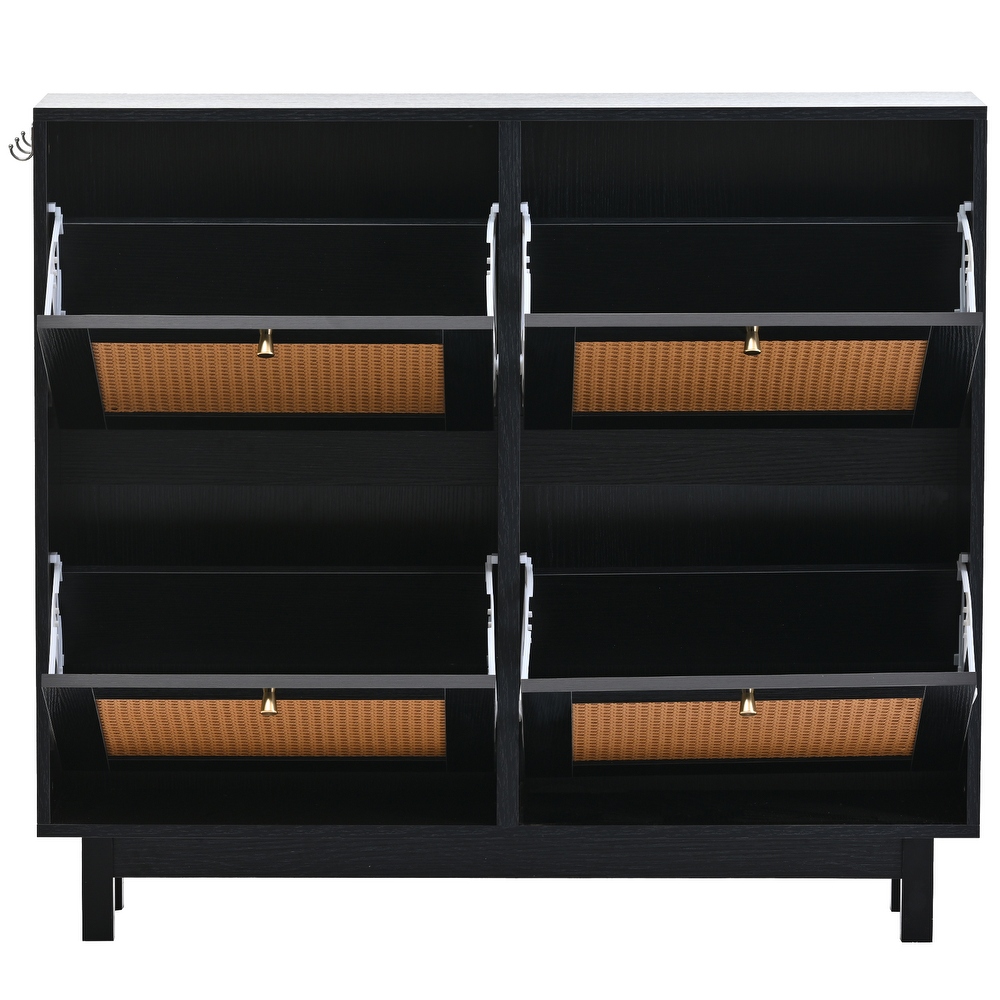 Rattan Shoe Cabinet with 4 Flip Drawers  2 Tier Shoe Storage Organizer  Free Standing Shoe Rack