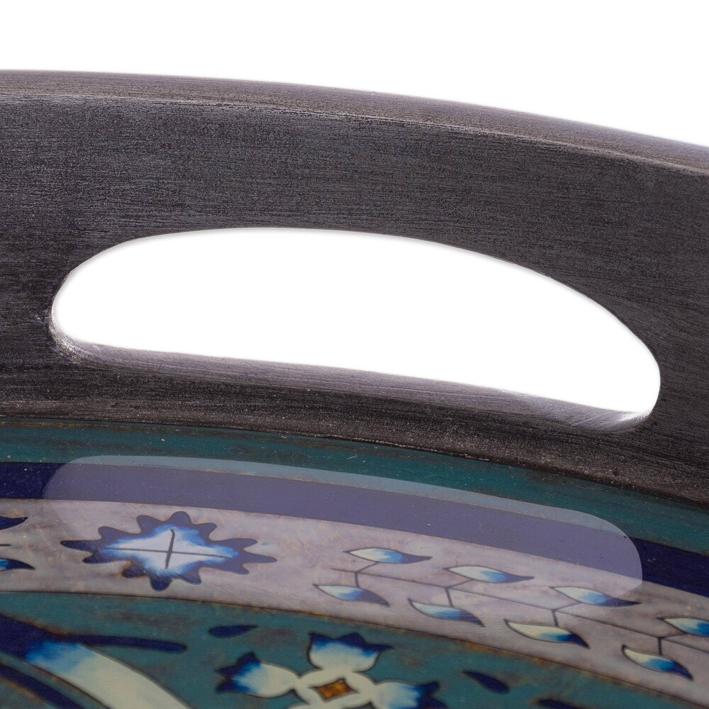 NOVICA Handmade Floral Intricacy in Steel Reverse painted glass tray