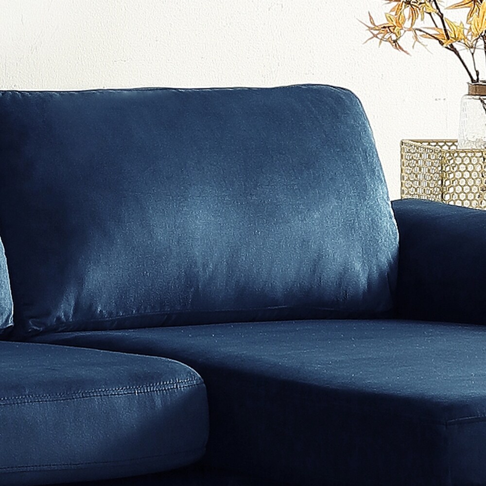 Modern Velvet Upholstered Sectional Sofa with Chaise and Metal Legs