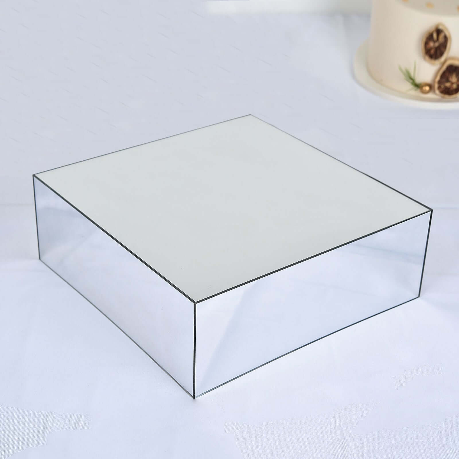 Silver Mirror Finish Acrylic Cake Box Stand, Display Box Pedestal Riser with Hollow Bottom 14