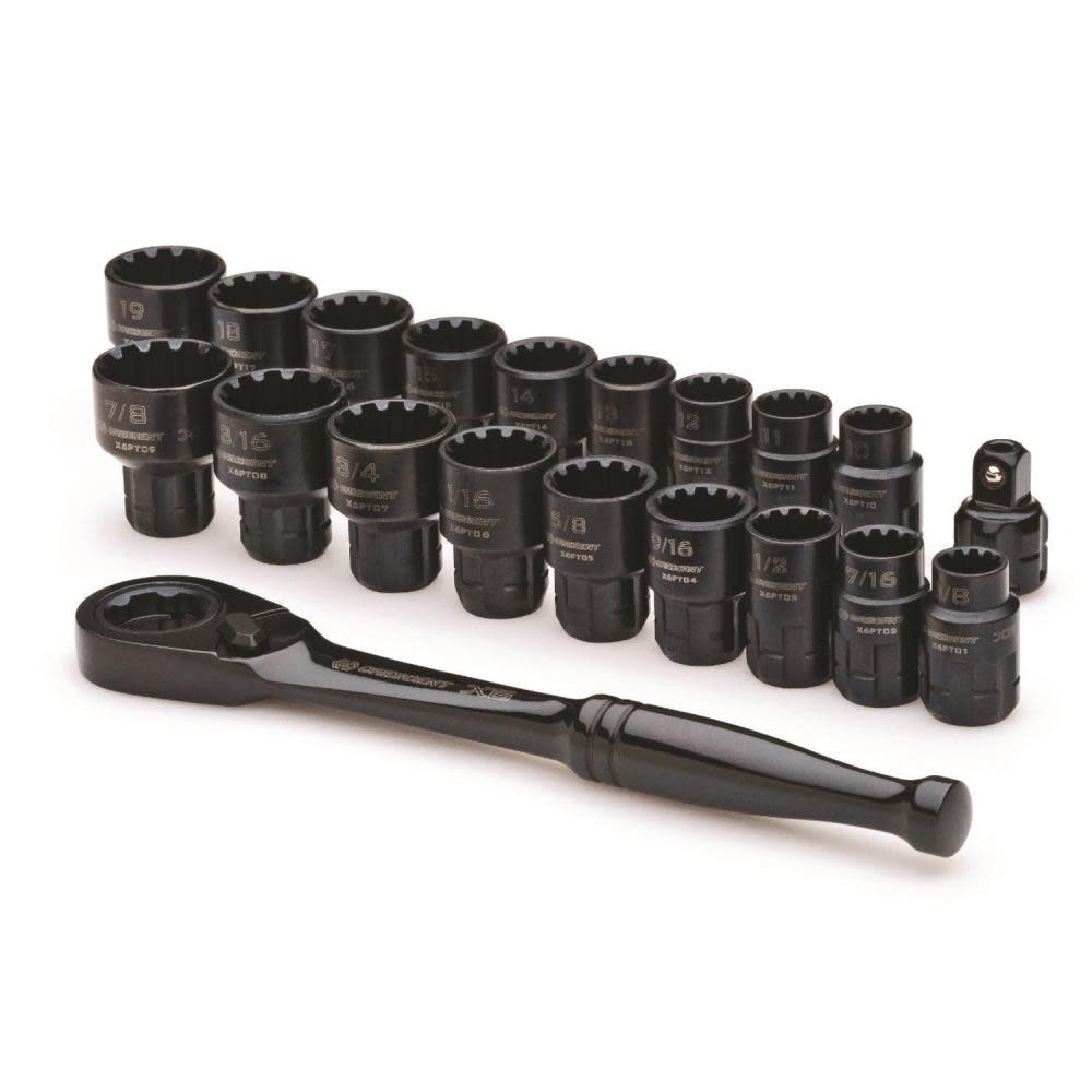 20 Pc. 3/8 Drive Pass-Thru® X6™ Standard Spline Mechanics Tool Set ;