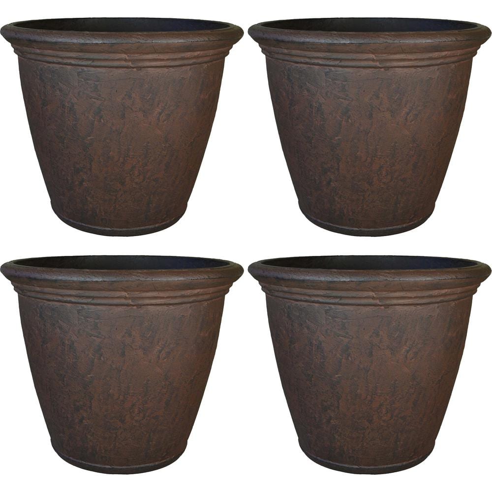 Sunnydaze Decor Anjelica 24 in. Rust Poly Outdoor Flower Pot Planter (4-Pack) DG-940