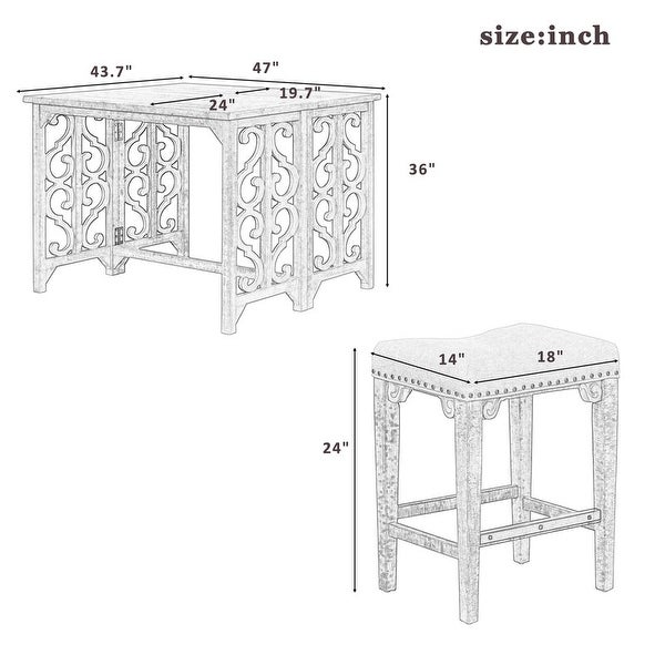 Design 3-piece Vintage Restaurant set Solid wood counter height Bar set foldable dining table with 2 saddle stools