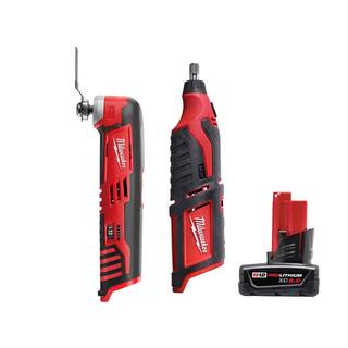 MW M12 12V Lithium-Ion Cordless Oscillating Multi-Tool with M12 Rotary Tool and 6.0 Ah XC Battery Pack 2426-20-2460-20-48-11-2460