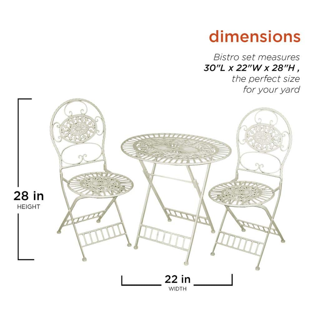 Alpine Corporation 3-Piece Indoor/Outdoor Bistro Set Folding Table and Chairs Patio Seating, White KIY212A-WT