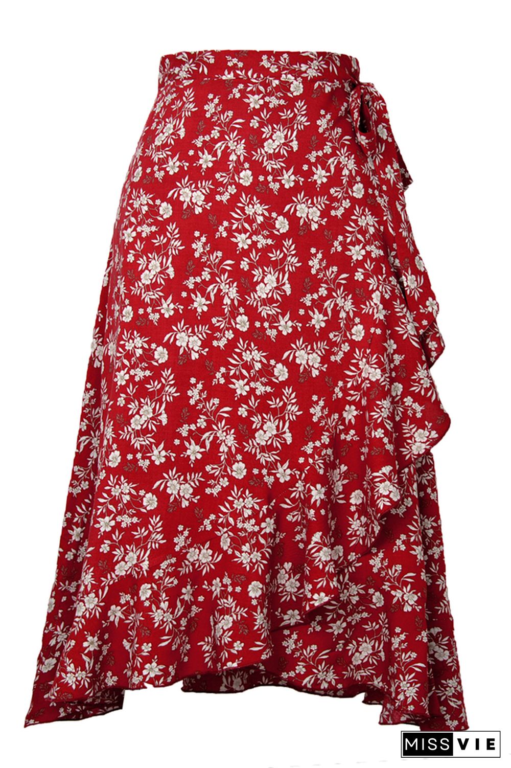 Ruffle Hem Floral Print Tie Knot Skirt Wholesale