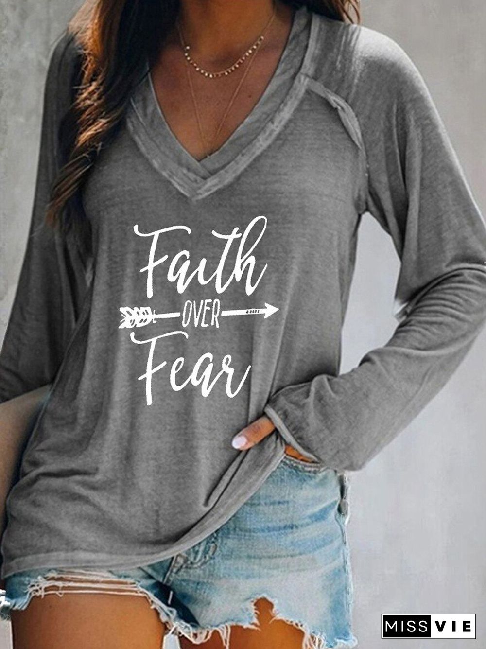 Women's Faith Over Fear Print Tee Shirt