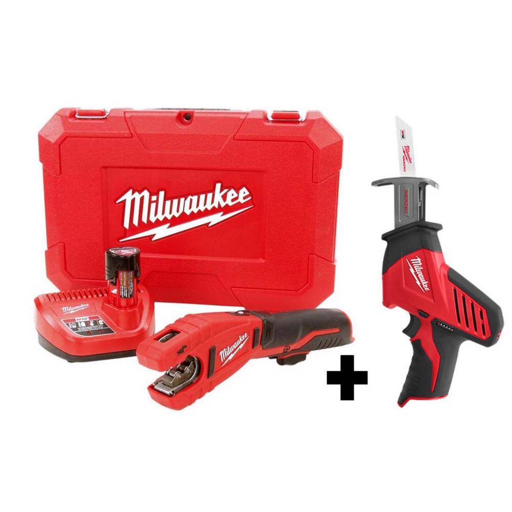 MW M12 12V Lithium-Ion Cordless Copper Tubing Cutter Kit W M12 HACKZALL Reciprocating Saw 2471-21-2420-20