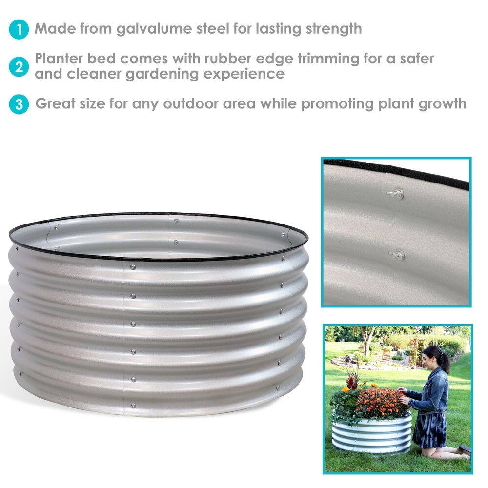 Sunnydaze Decor Sunnydaze 36 in. (91.44 cm) Round Galvalume Steel Raised Garden Bed - Silver HST-945