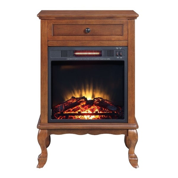 Ryla 34 Inch Wood End Table with LED Electric Fireplace， 1 Drawer， Walnut