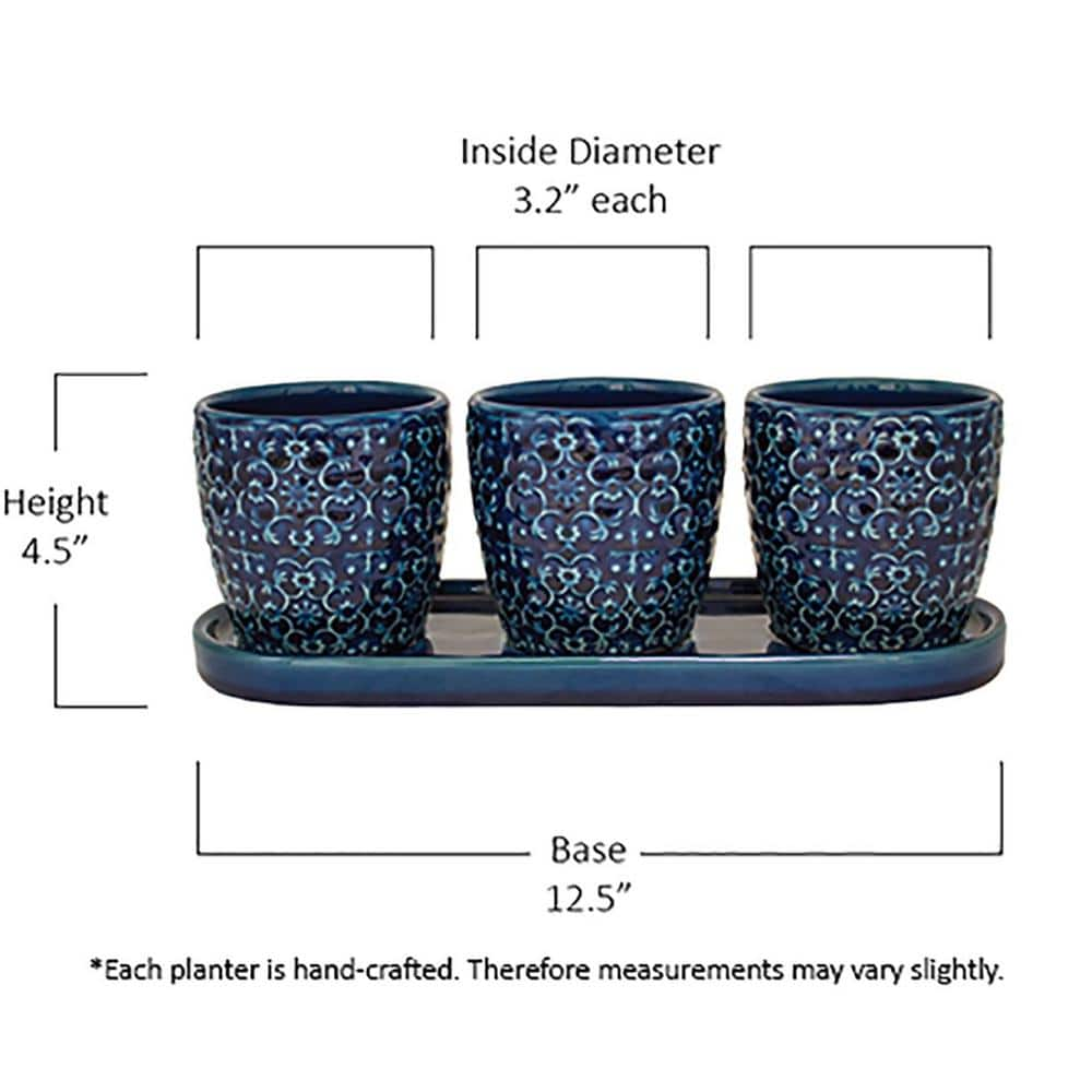 Trendspot 12 in. Blue Mediterranean Bell Ceramic Trio Planter CR00684S-120M