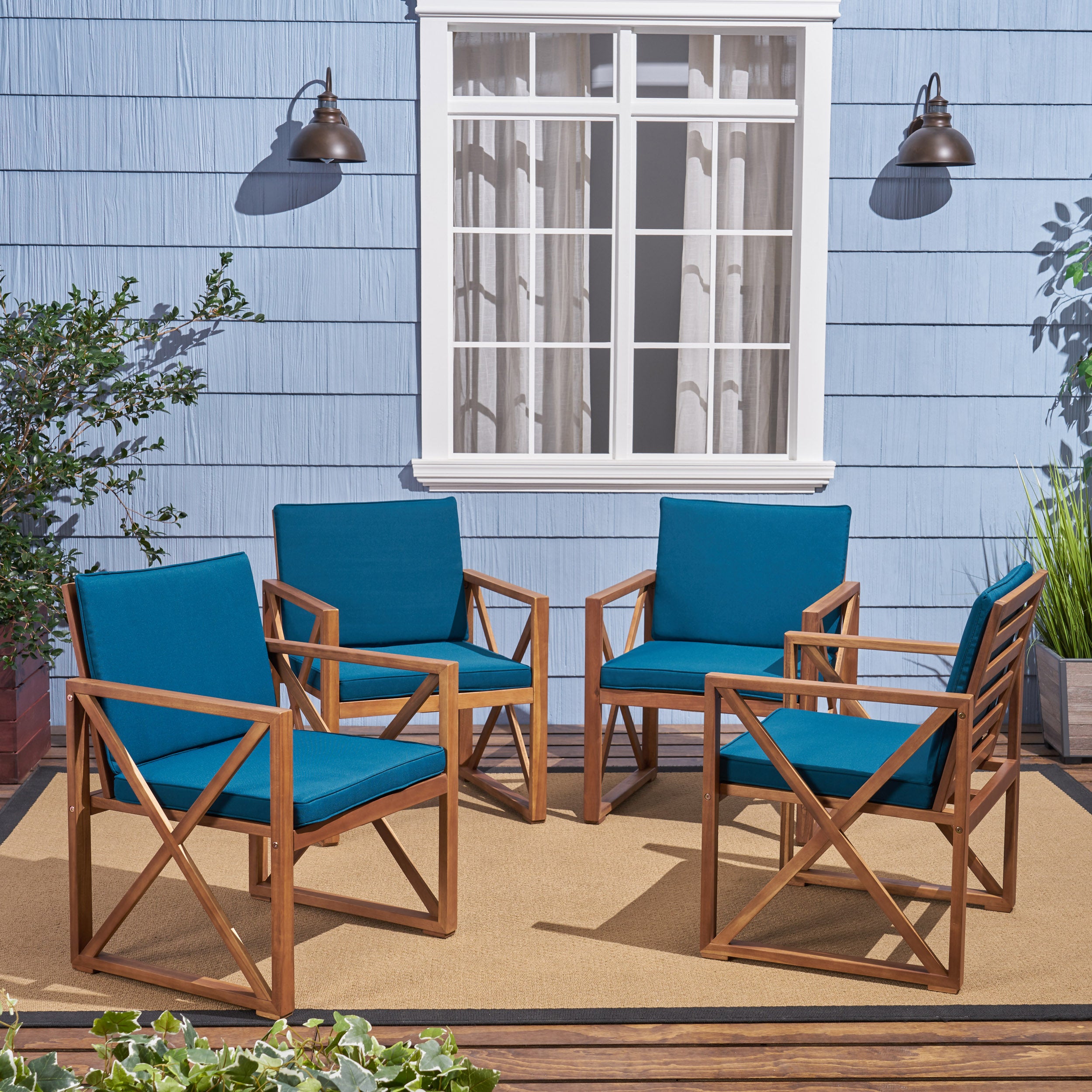 Hazel Outdoor Acacia Wood Club Chairs with Cushions