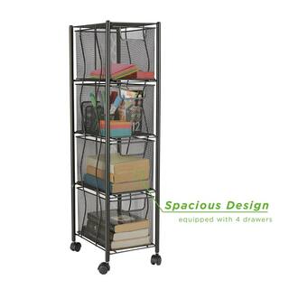 Mind Reader 4 Drawer Cart Rolling Mesh Office Cart File Storage Cart Utility Cart Heavy Duty Multi-Purpose Cart in Black 4OPDR-BLK