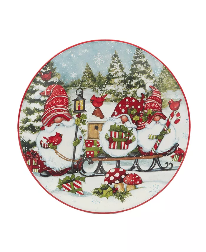 Certified International Christmas Gnomes 9 Dessert Plates Set of 4 Service for 4