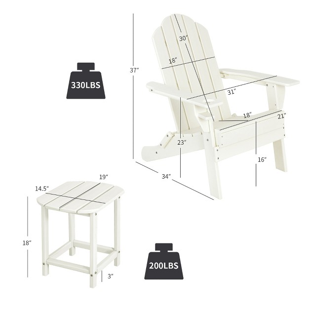 Costway 2pcs Patio Adirondack Chair Side Table Set Weather Resistant Cup Holder