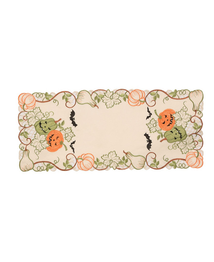 Manor Luxe Halloween Jack-O-Lanterns Embroidered Cutwork Table Runner