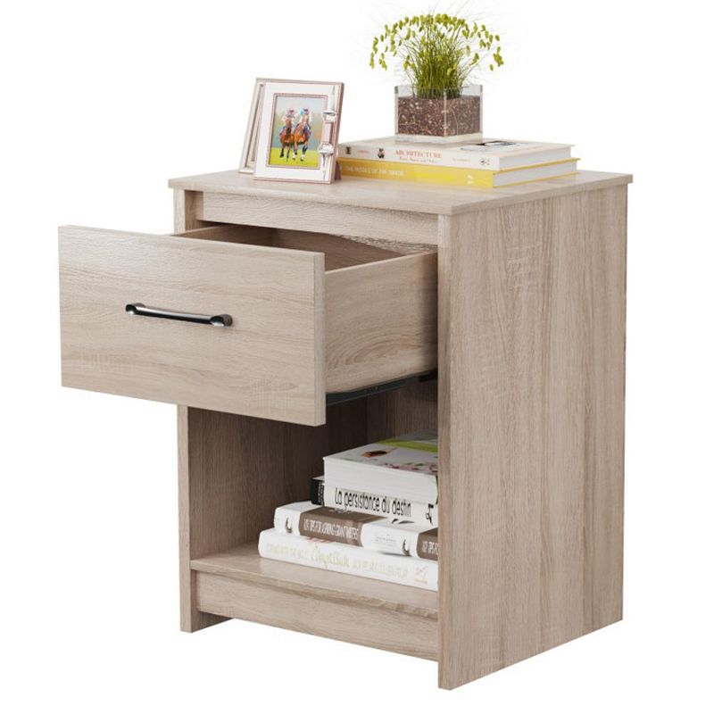 Hivago Wooden Nightstand with Drawer and Open Storage Compartment