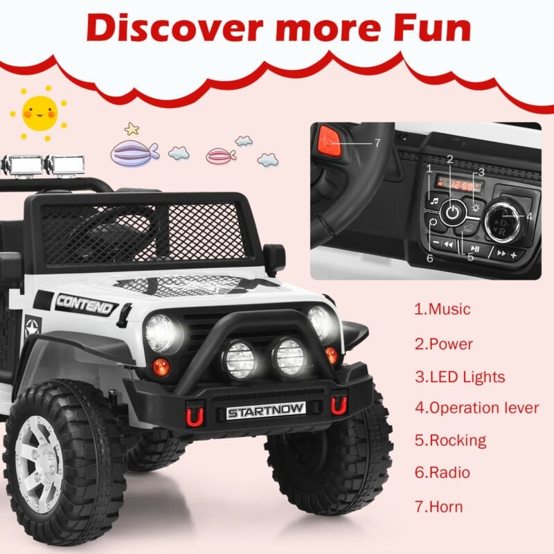 Kids Ride on Jeep Car 12V Battery Powered Electric Riding Toy Truck with Remote Control, Lights & Music