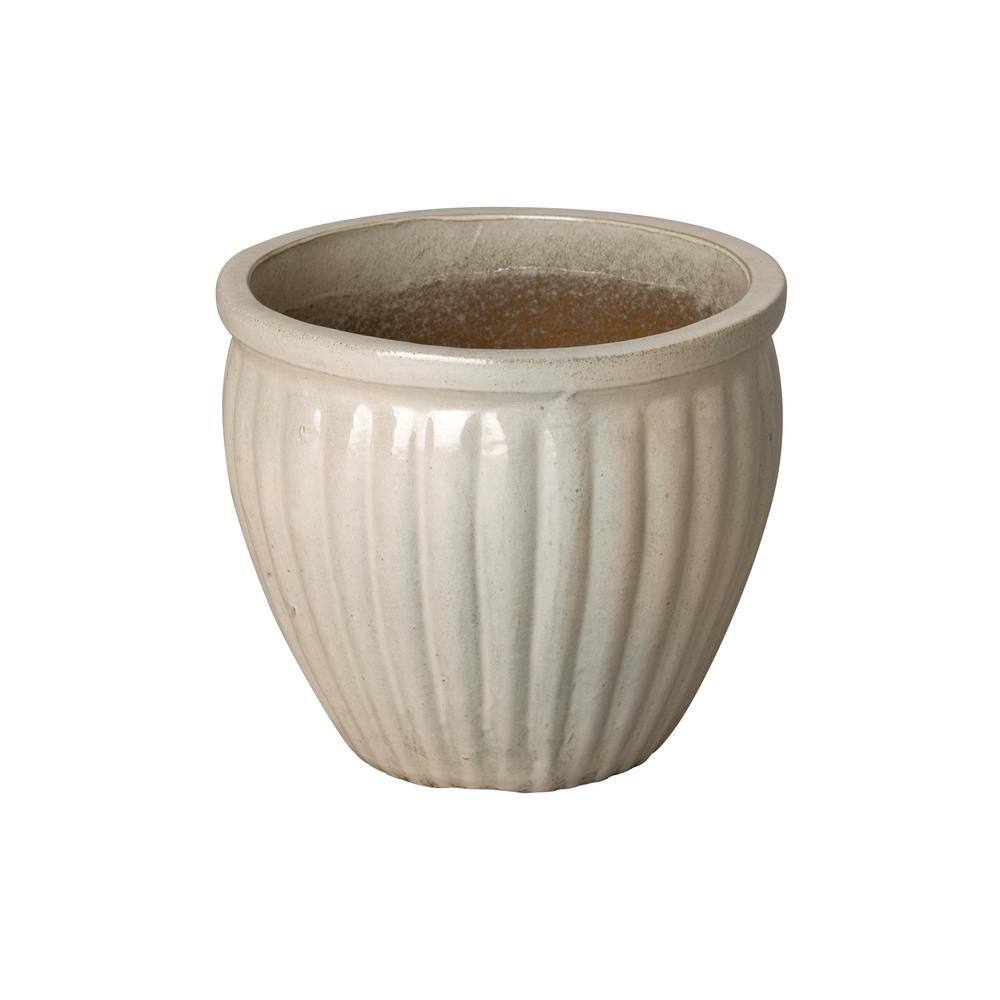 Emissary Ridge 13 in. L x 12 in. H Pearl White Ceramic Round Planter with Drainage Hole 05582PW-3