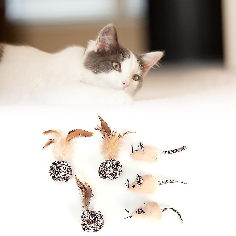 3Pcs Soft Safety Plush Pet Cat Playing Teaser Toy Cute Shape with Paper Card Catnip Feather