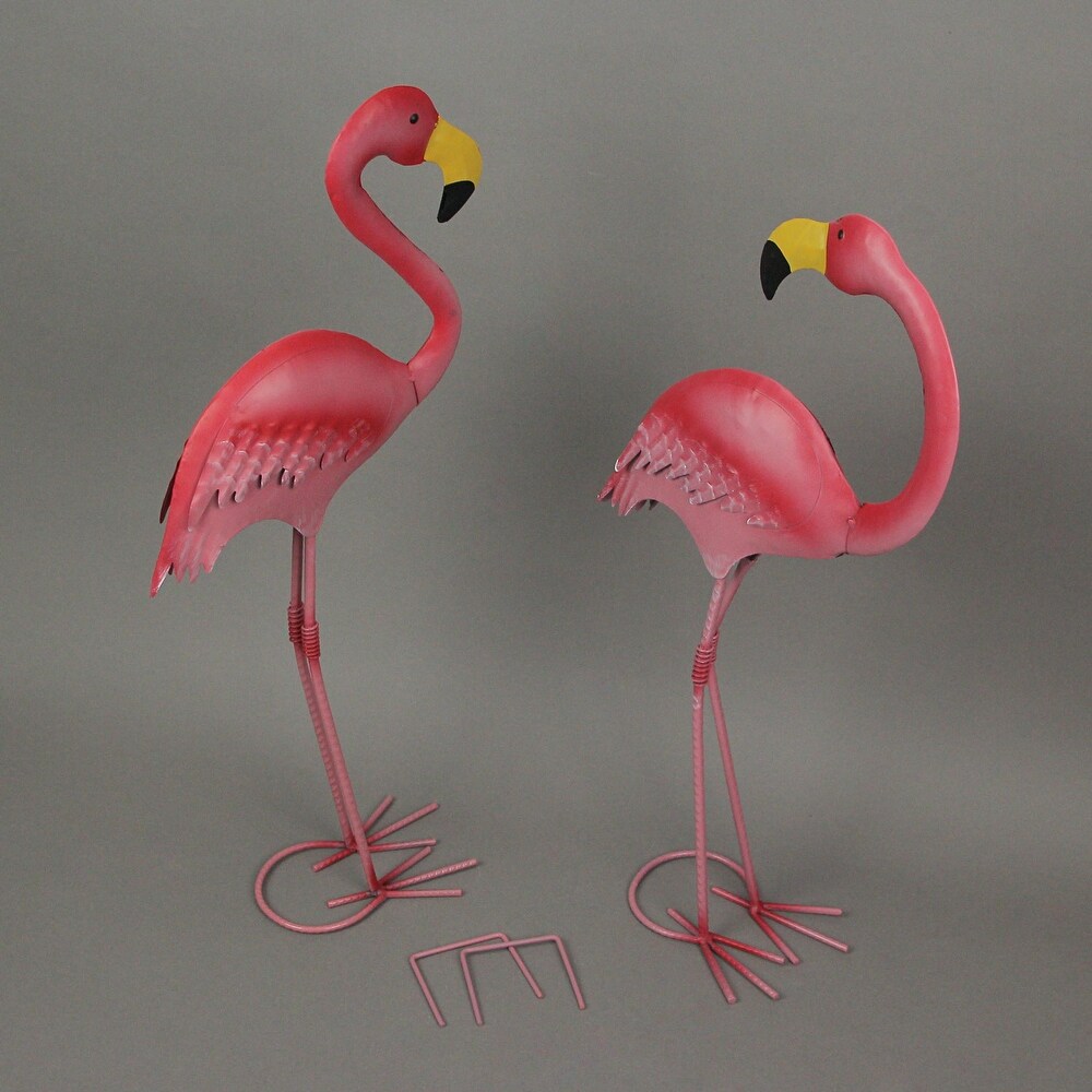 Metal Pink Flamingo Yard Statues With Anchors 18  20 Inches (Set Of 2)   20.25 X 8.5 X 4 inches