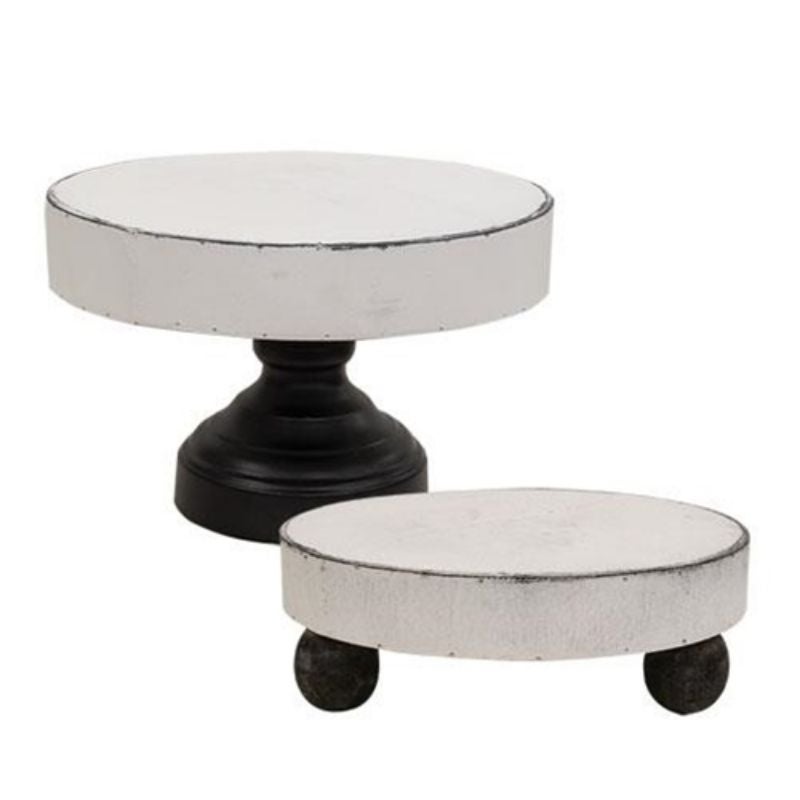 2/Set Distressed Wooden Pedestal Tray and Riser - Set of two