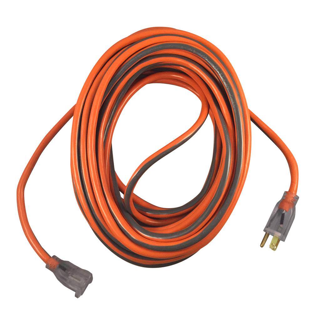 RIDGID 100 ft. 123 Heavy Duty IndoorOutdoor Extension Cord with Lighted End OrangeGrey 74100RGD