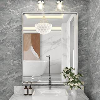 TOOLKISS 28 in. W x 36 in. H Rectangular Aluminum Framed Wall Bathroom Vanity Mirror in Silver B7090BS