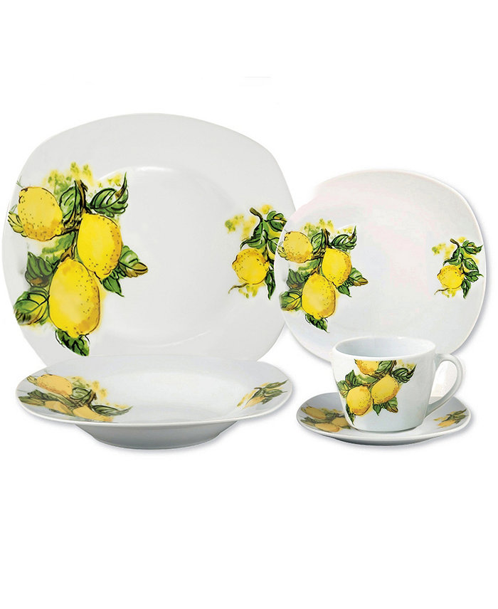 Lorren Home Trends Lemon Design Square Dinnerware Set 20 Piece